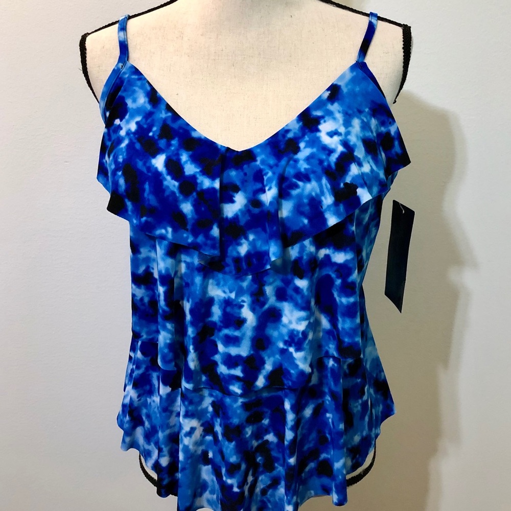 Blue & Black Aqua Green Tankini Top
